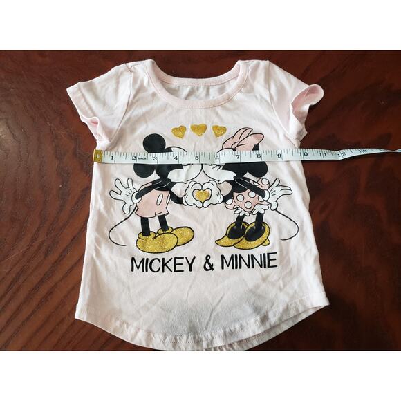 Disney Junior Pink Mickey & Minnie Kissing Hearts Short Sleeved Shirt - Size 2T - Picture 5 of 5